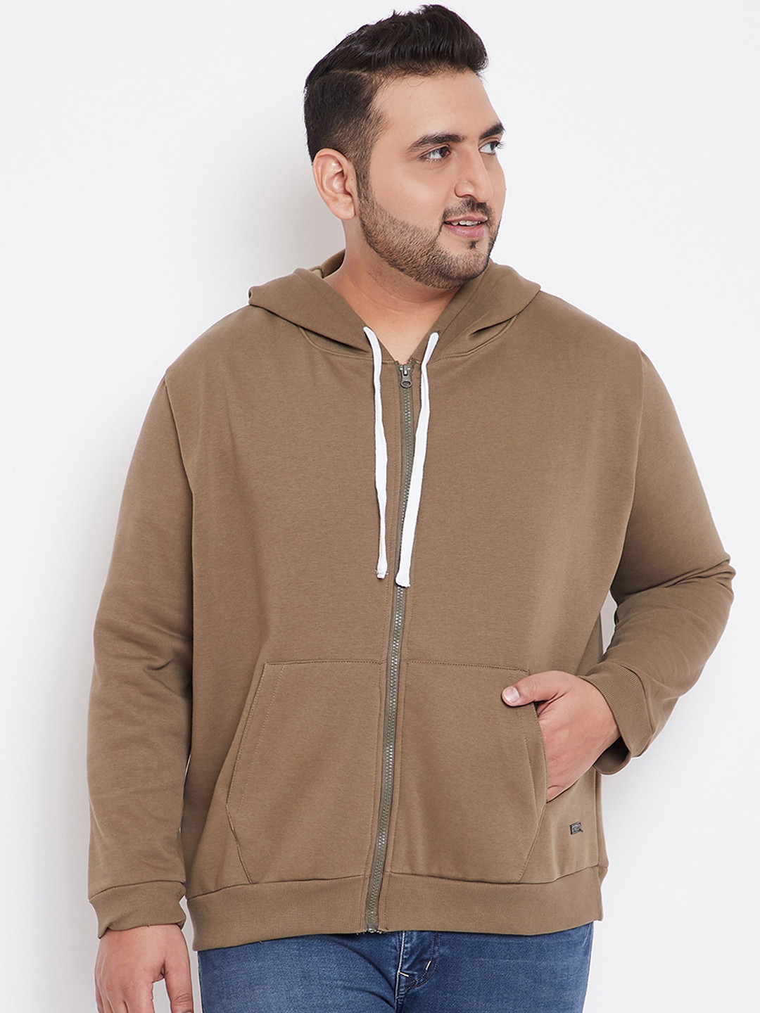 Instafab Plus Men Solid Brown Hooded Sweatshirt