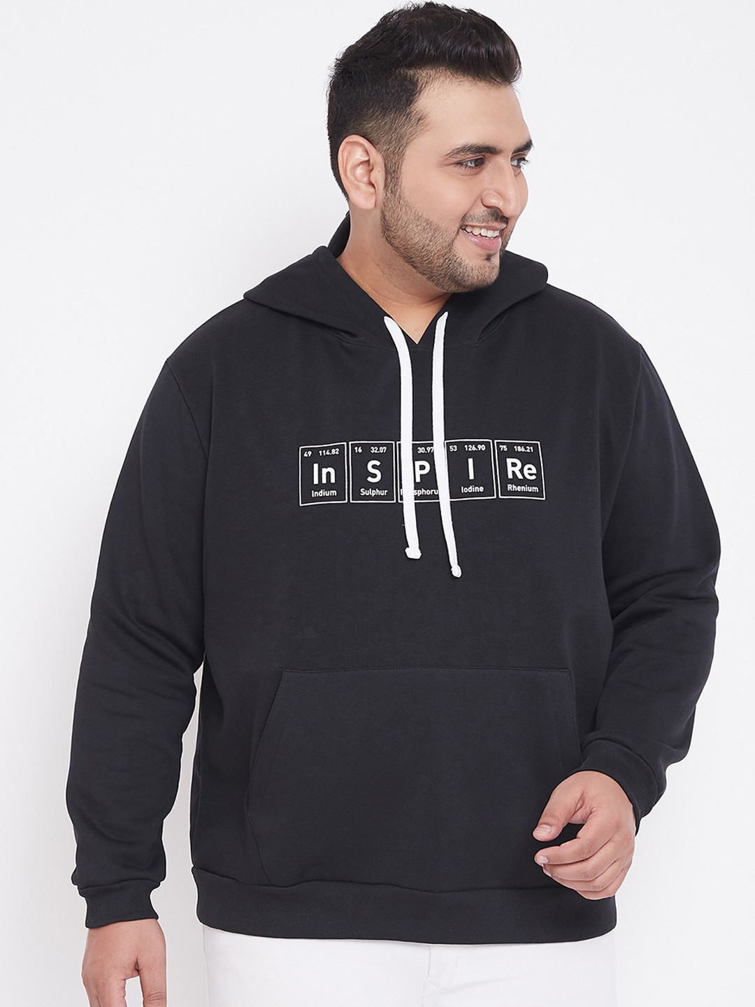 Instafab Plus Men Black Printed Hooded Sweatshirt