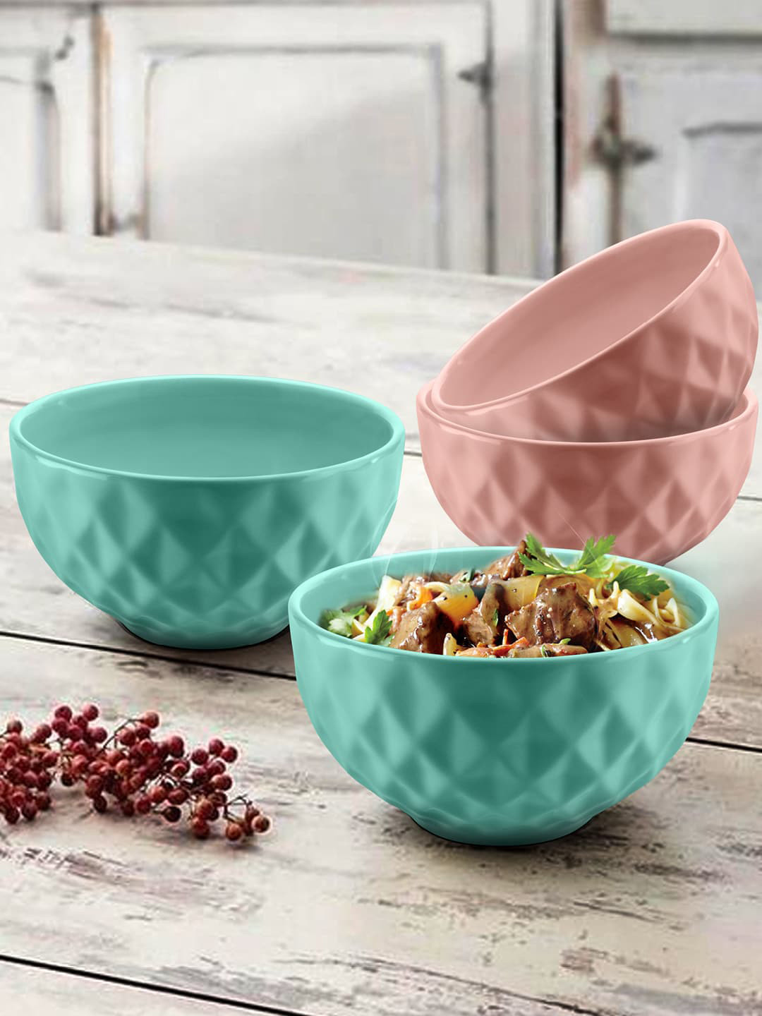 URBAN CHEF Set Of 4 Textured Ceramic Handcrafted Ceramic Bowls