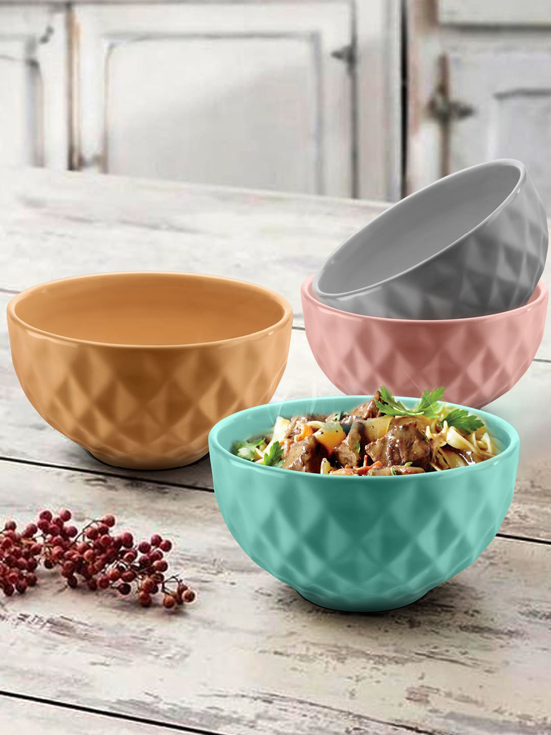 URBAN CHEF Set Of 4 Multicoloured Prism Handcrafted Ceramic Bowls