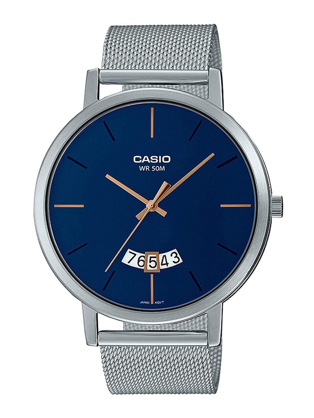 CASIO Men Blue Dial & Silver Toned Stainless Steel Bracelet Style Straps Analogue Watch