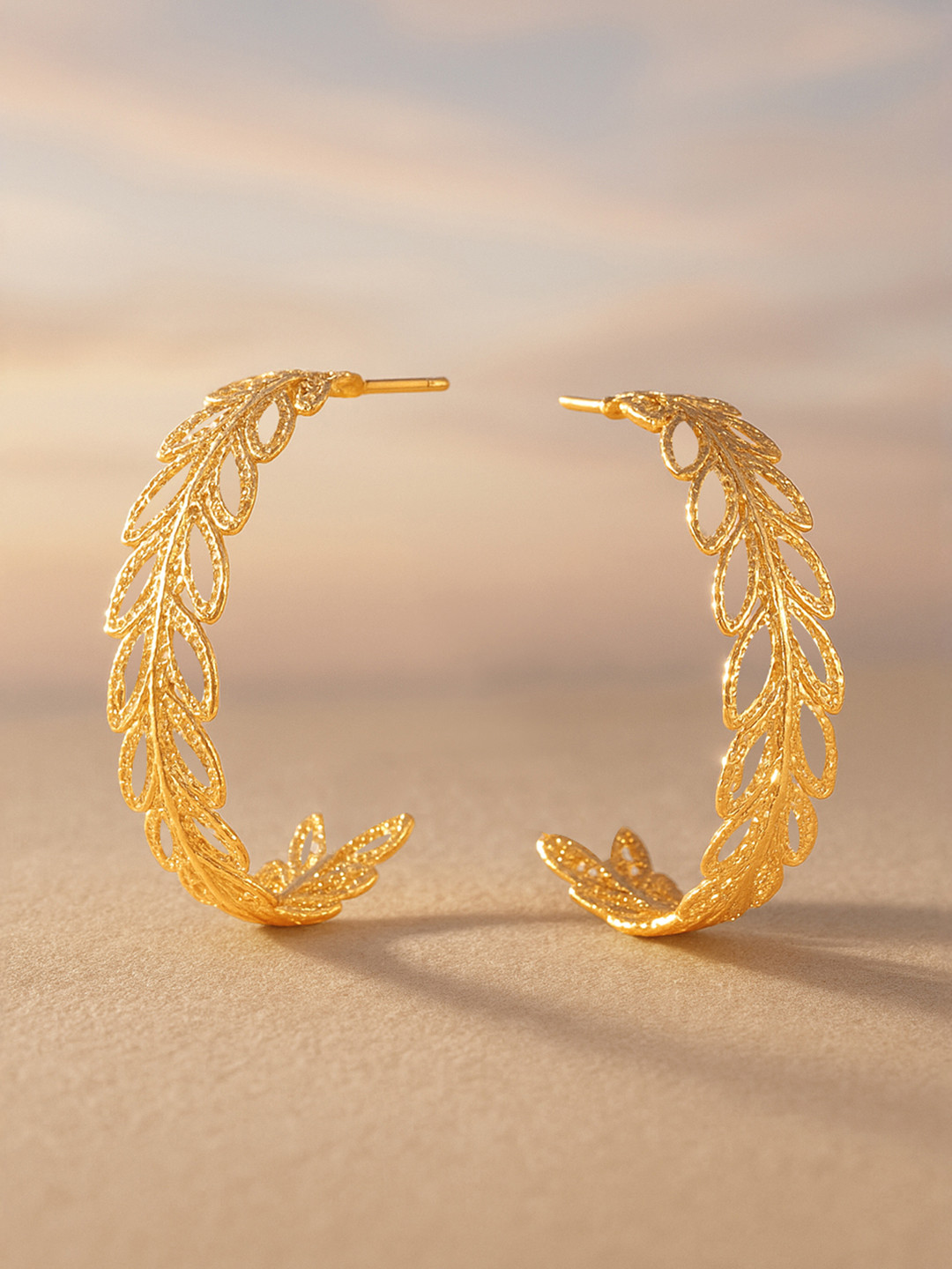 TOKYO TALKIES X rubans FASHION ACCESSORIES Gold-Toned Leaf Shaped Half Hoop Earrings