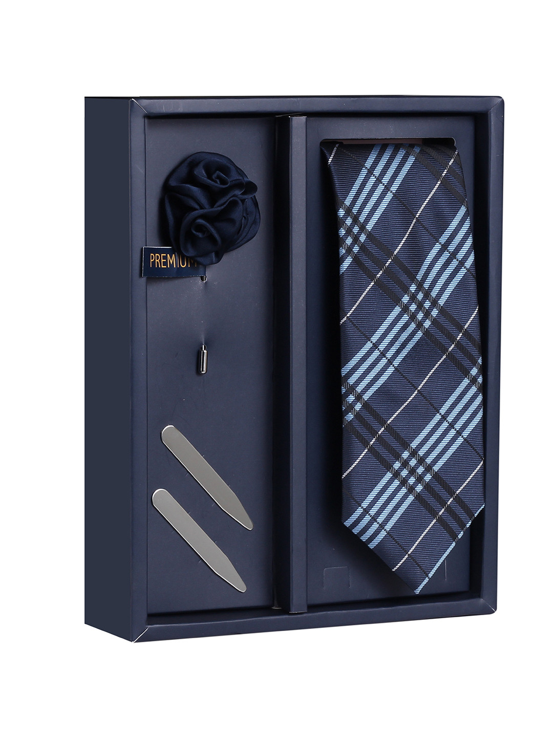 PELUCHE The Plum Assort Blue & Black Checked Broad Tie Gift Box