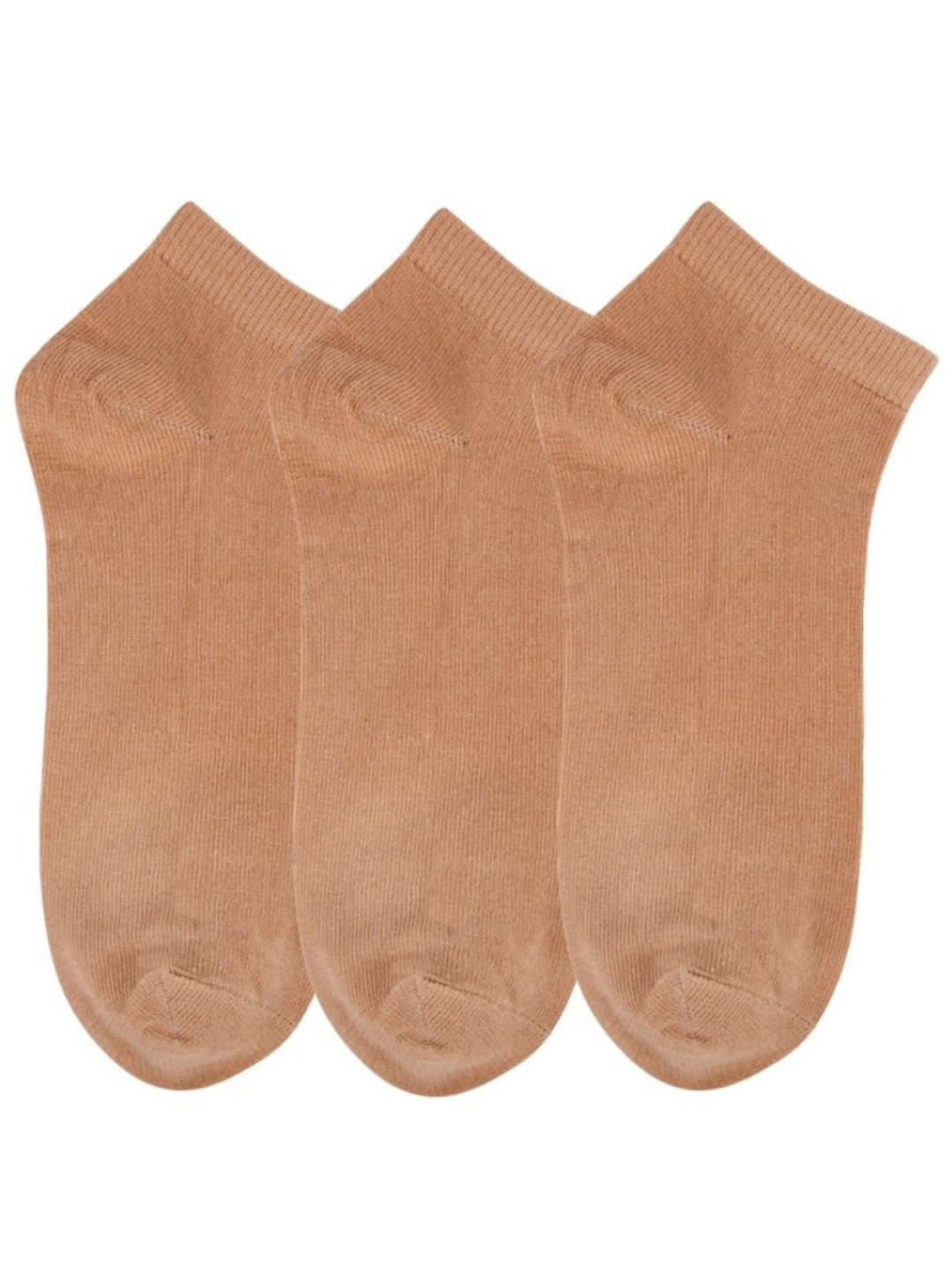 N2S NEXT2SKIN Women Pack Of 3 Tan-Brown Solid Combed Cotton Ankle-Length Socks