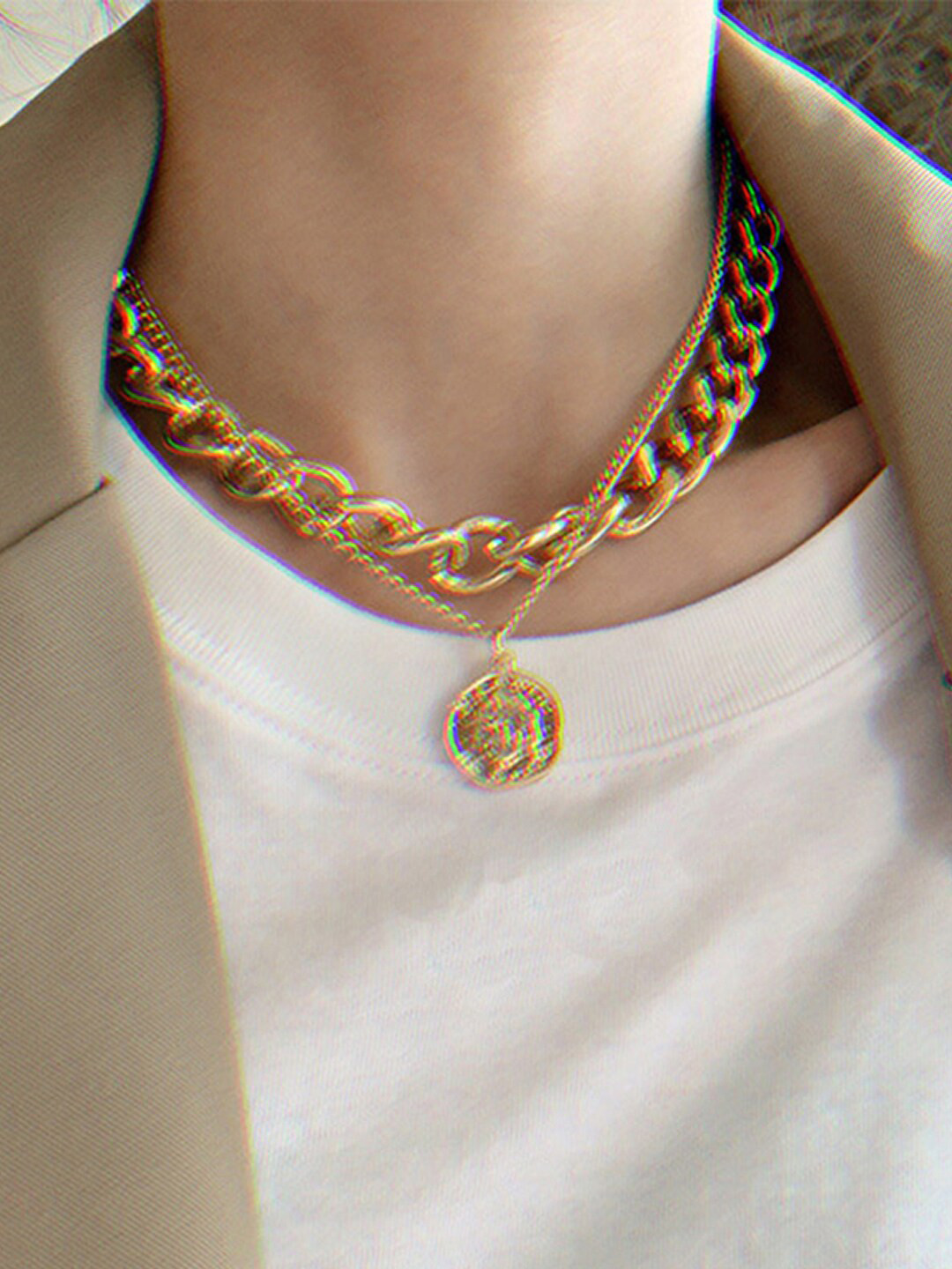 Shining Diva Fashion Gold-Plated Layered Chain Necklace
