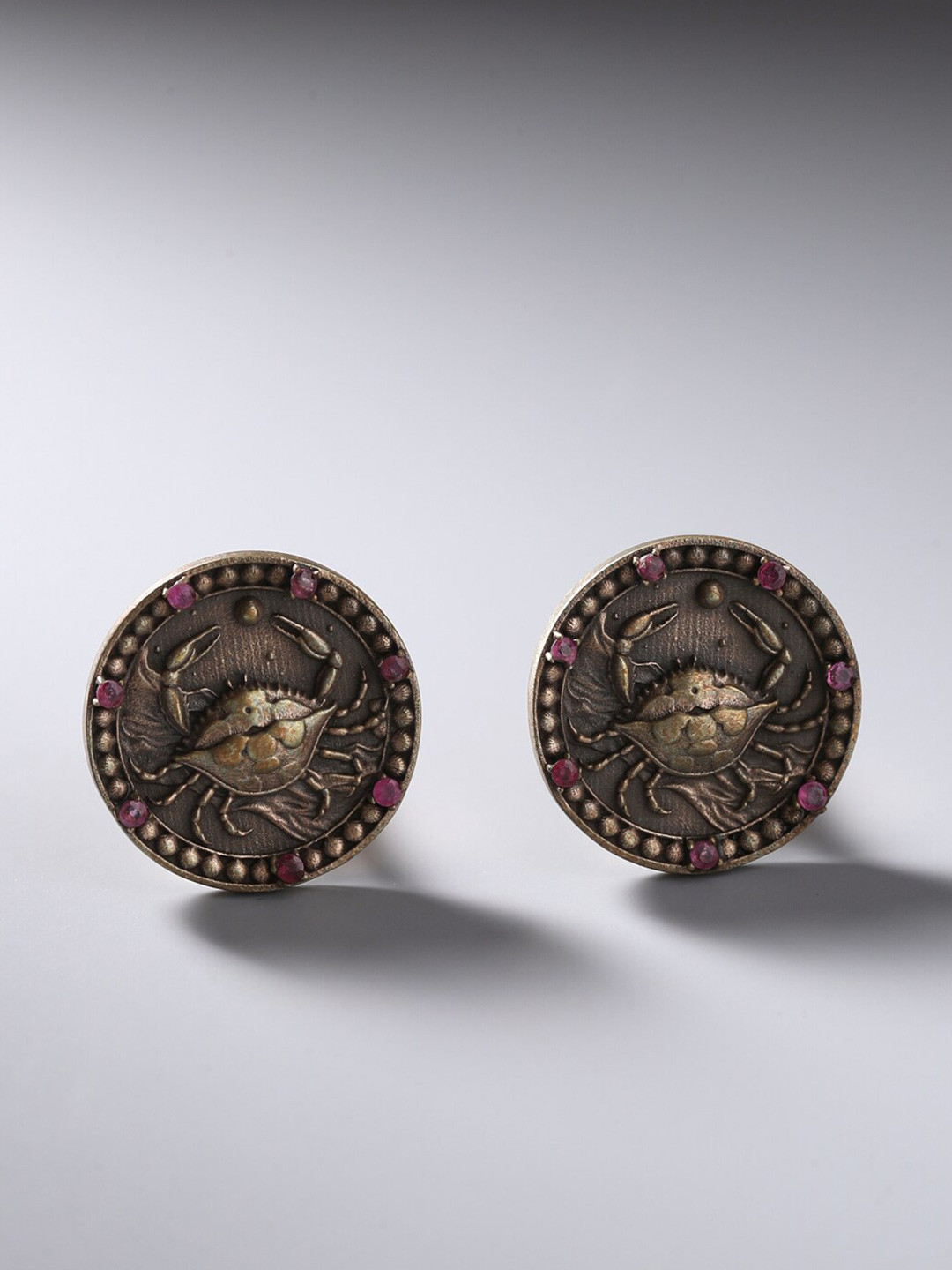 COSA NOSTRAA Metallic & Antique Gold Cancer Zodiac Engraved Round Cufflinks