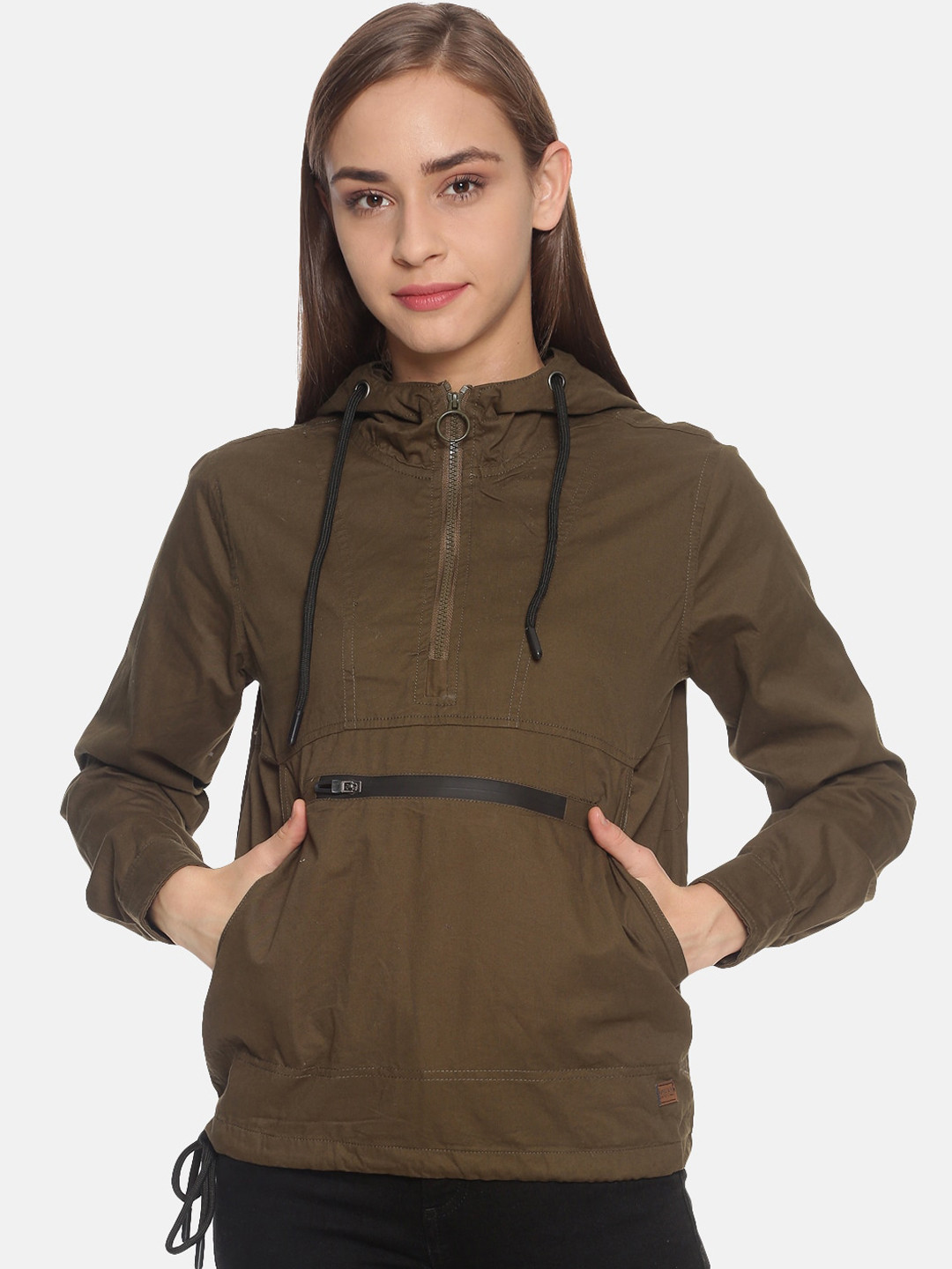 Campus Sutra Women Brown Hooded Sweatshirt