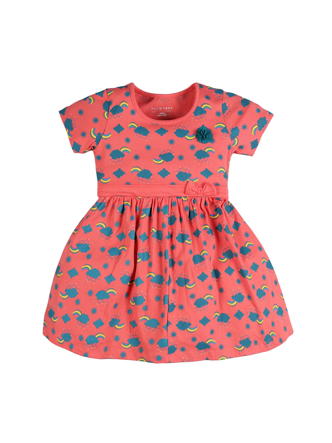 PLUM TREE Kids-Girls Orange Fit& Flare Bow Dress