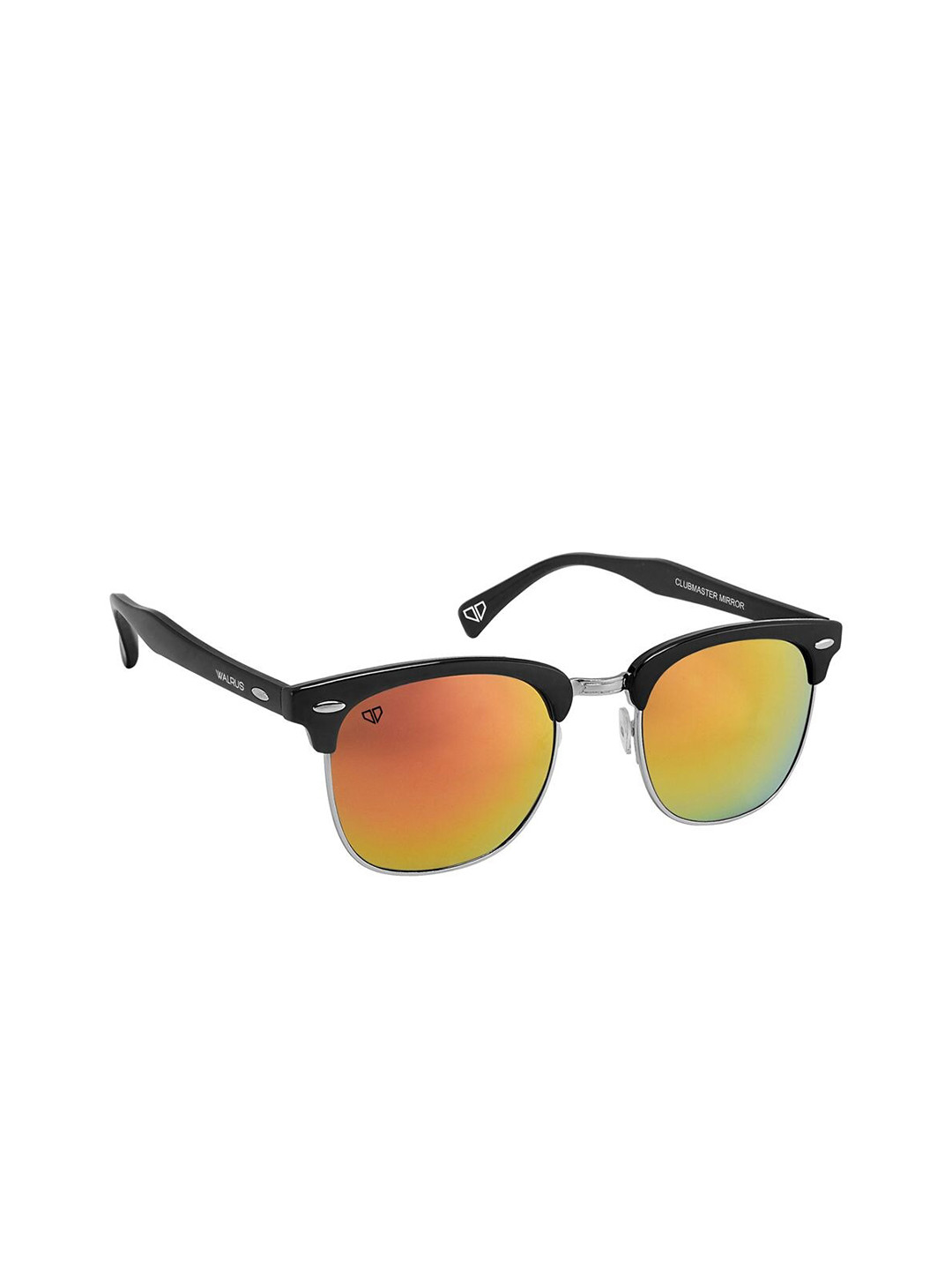 Walrus Men Orange Lens & Black Browline Sunglasses with UV Protected Lens WSGM-MCHL-230207