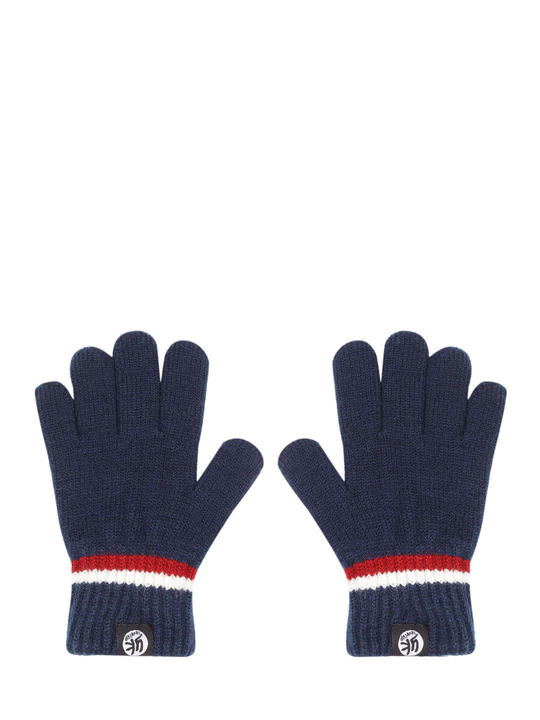 YK Kids Navy Blue & Red Striped Detail Acrylic Gloves