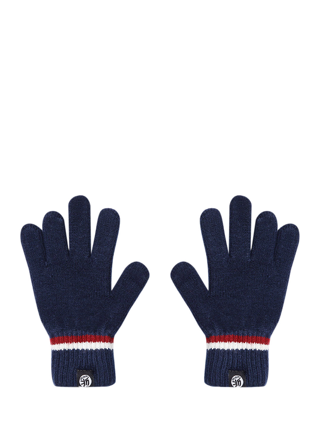 YK Kids Navy Solid Hand Gloves with Striped Detail
