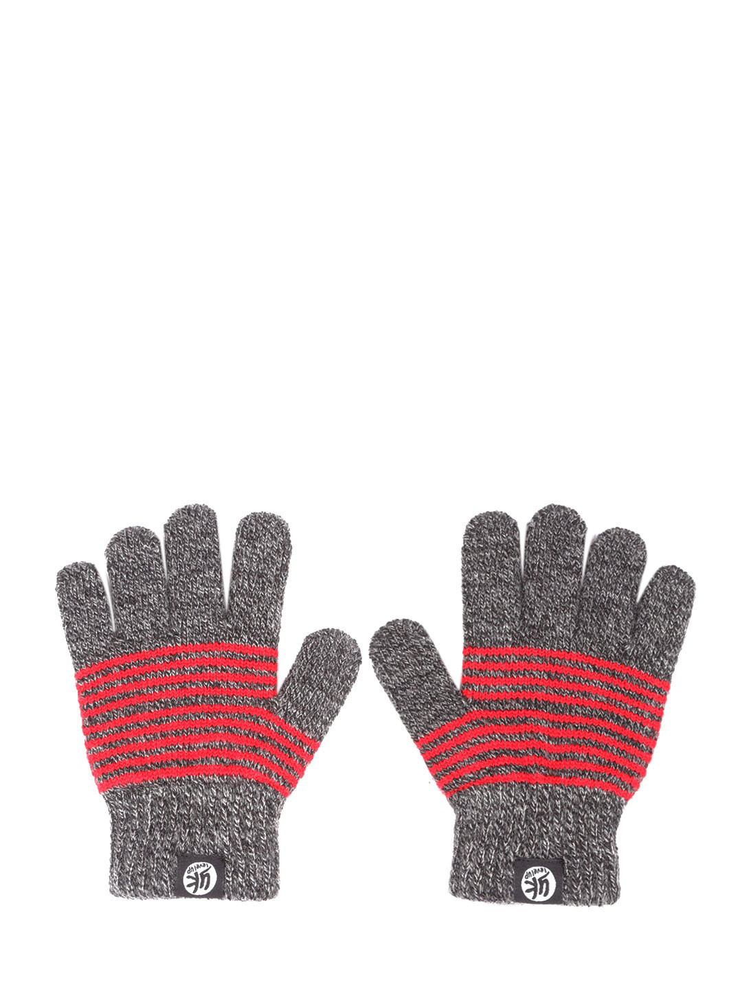 YK Kids Grey Melange & Red Striped Hand Gloves