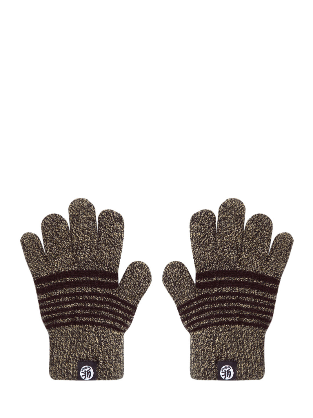 YK Kids Brown & Beige Striped Hand Gloves