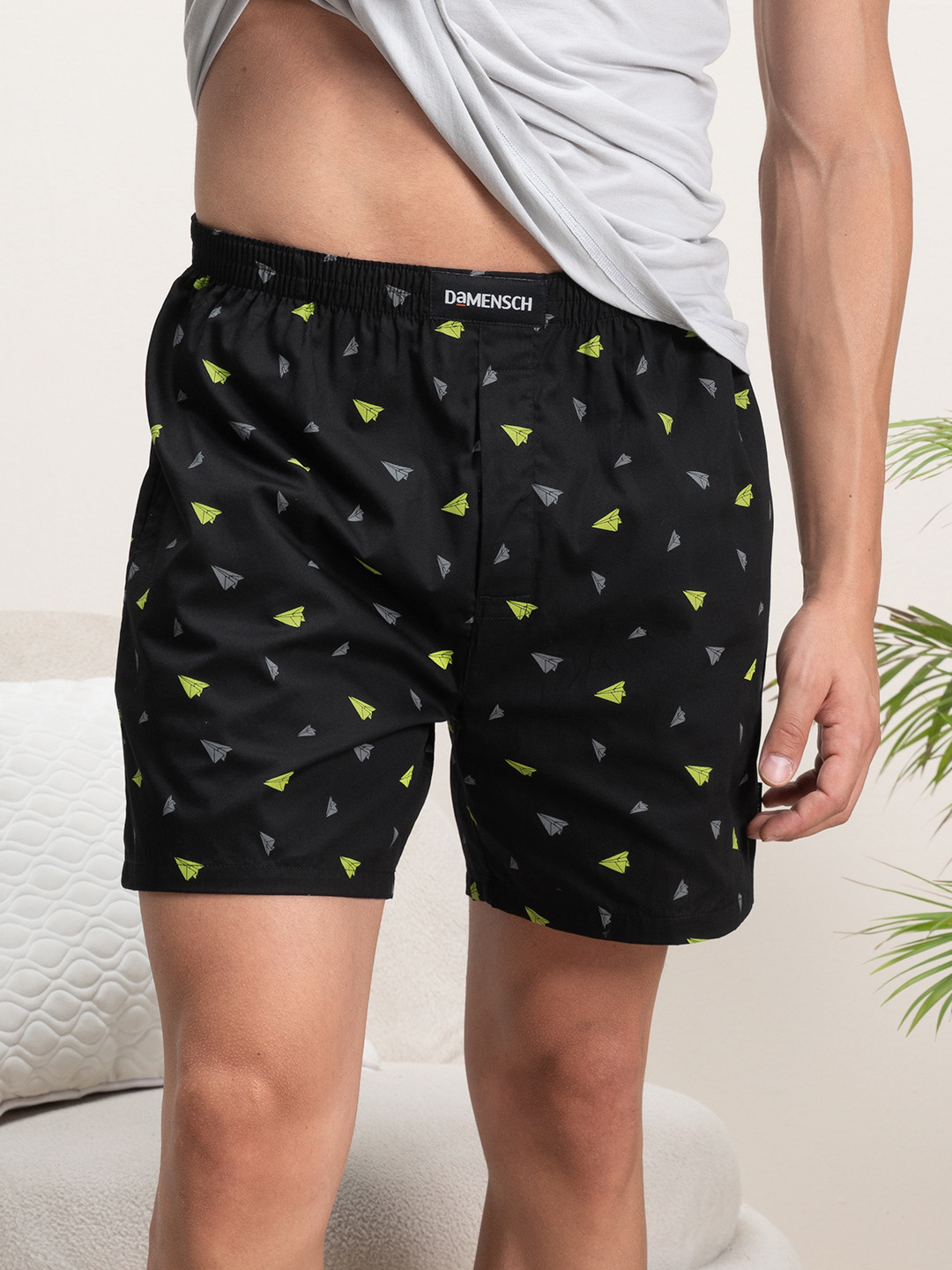 DAMENSCH Printed Black Ultra-Light Cotton Regular Fit Boxer Shorts