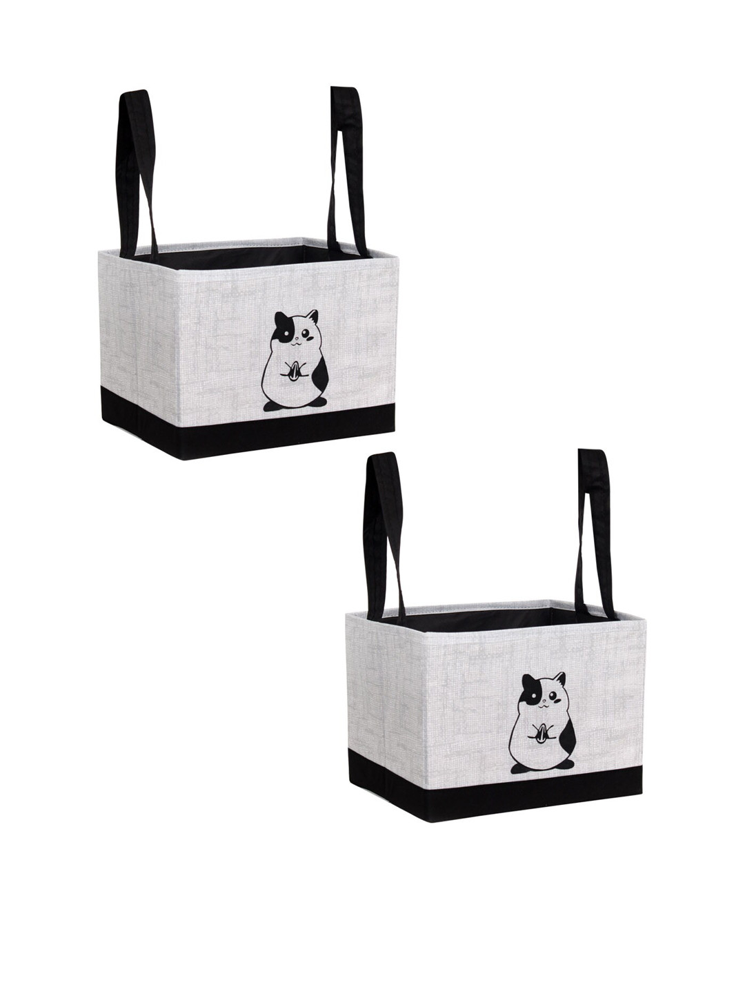 prettykrafts Set Of 2 Grey & Black Printed Multi-Utility Storage Organizers