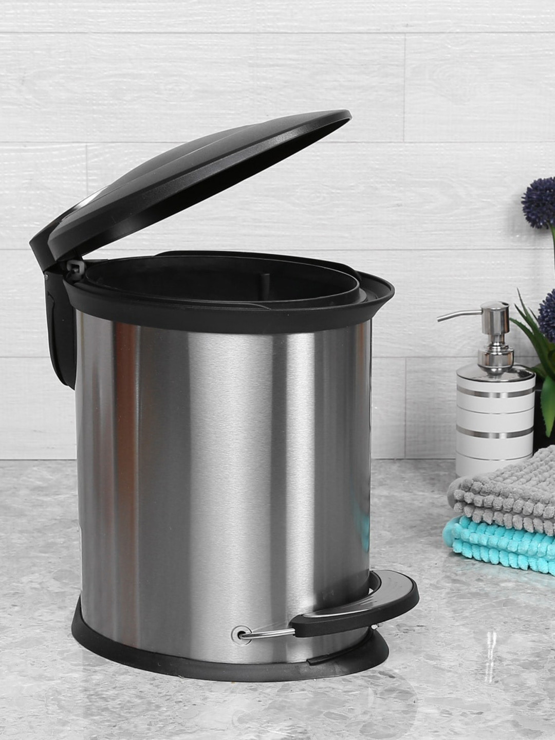 Home Centre Silver-Toned Josette Oval Soft Closed Pedal Bin