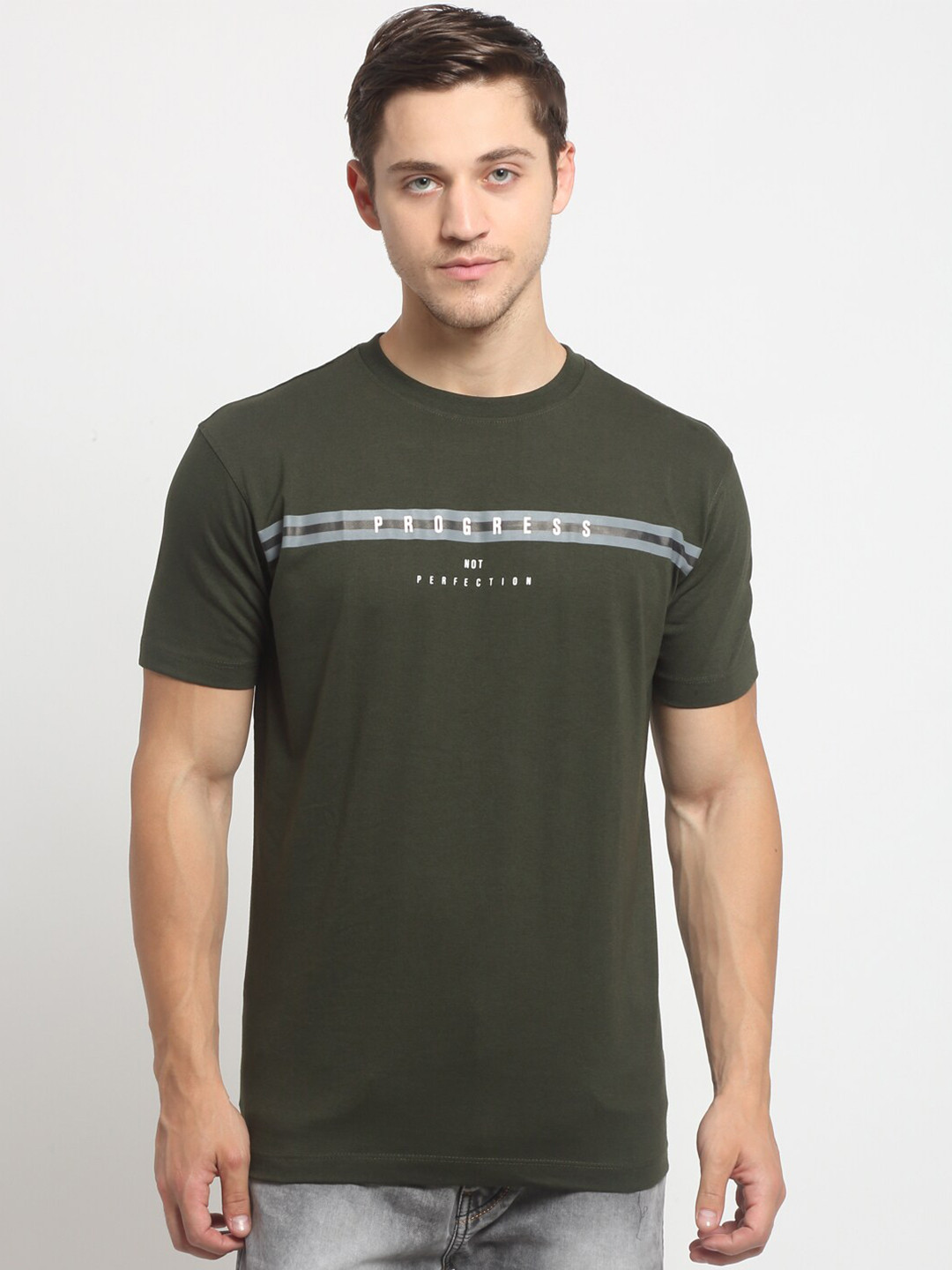Cantabil Men Green Typography T-shirt