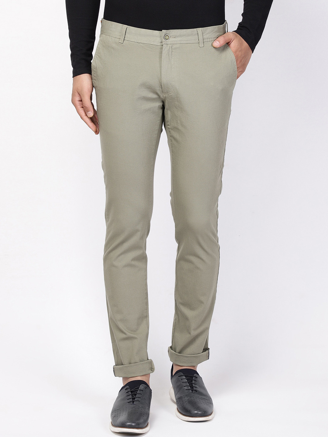 Blackberrys Men Olive Green Skinny Fit Trousers