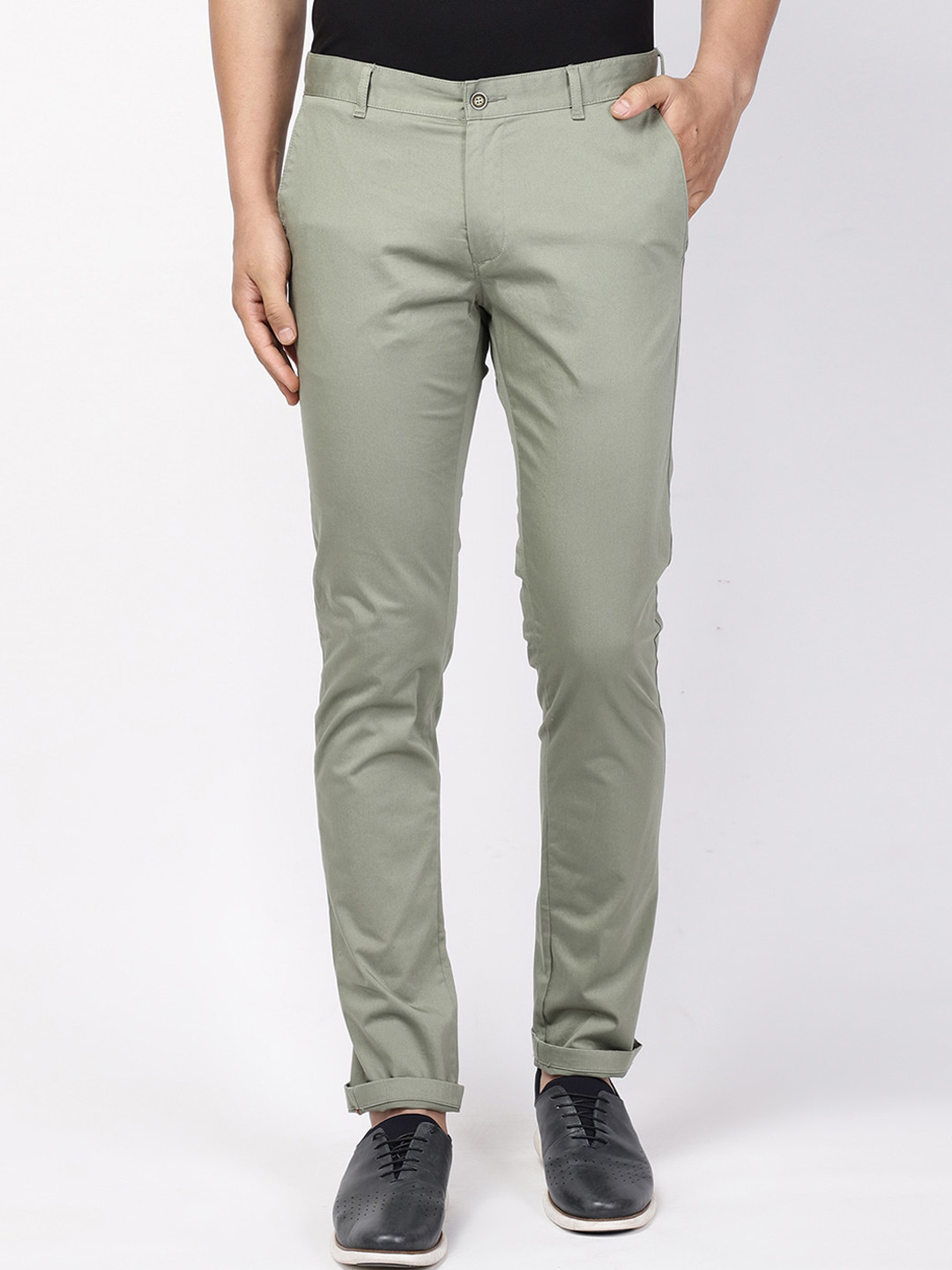 Blackberrys Men Olive Green B-91 Skinny Fit Trousers