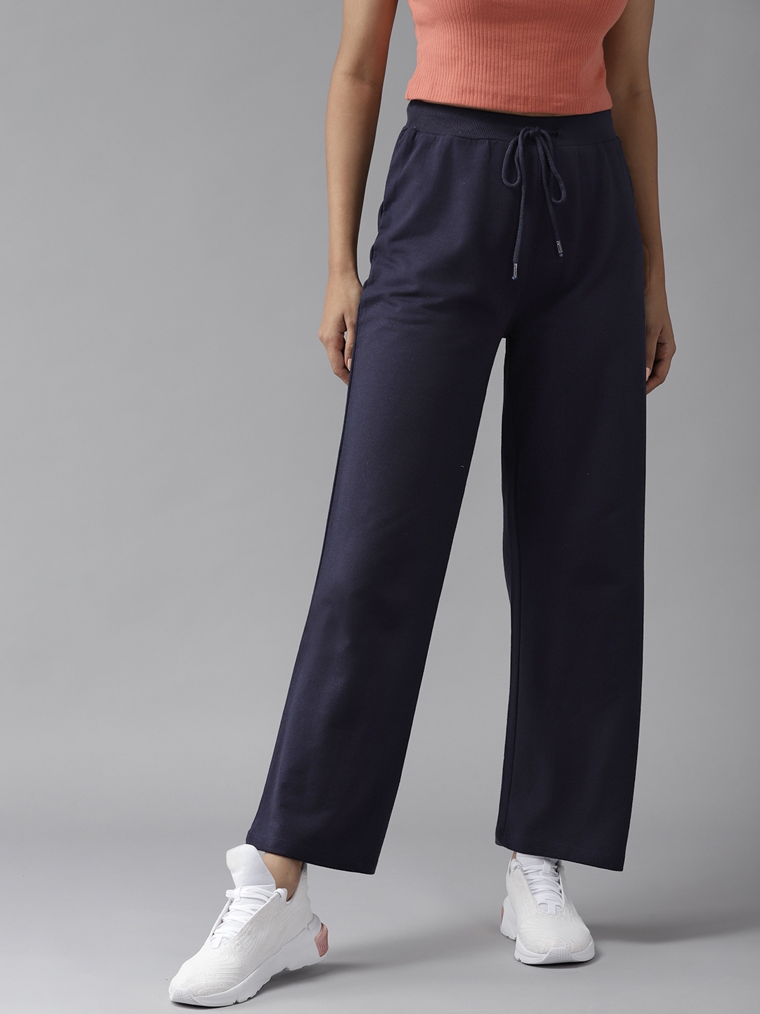 Buy Roadster Women Navy Blue Solid Wide Leg Fit Track Pants Track Pants for Women 14955192 Myntra