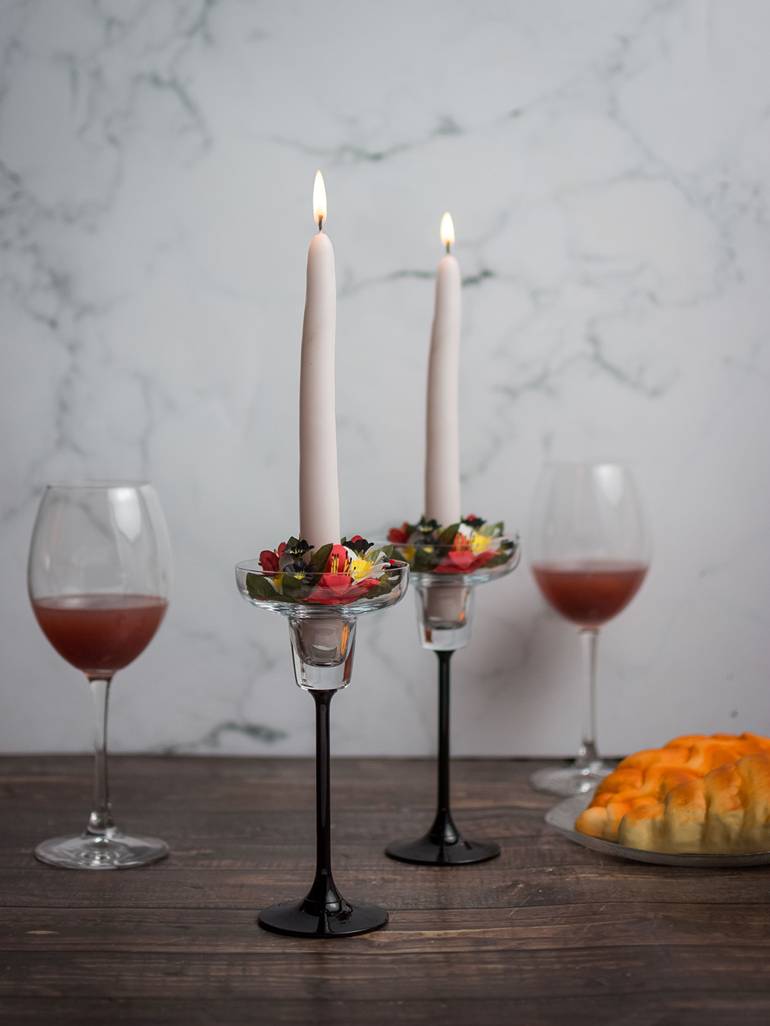 Pasabahce Set Of 2 Transparent & Black Flamingo Candle Holders