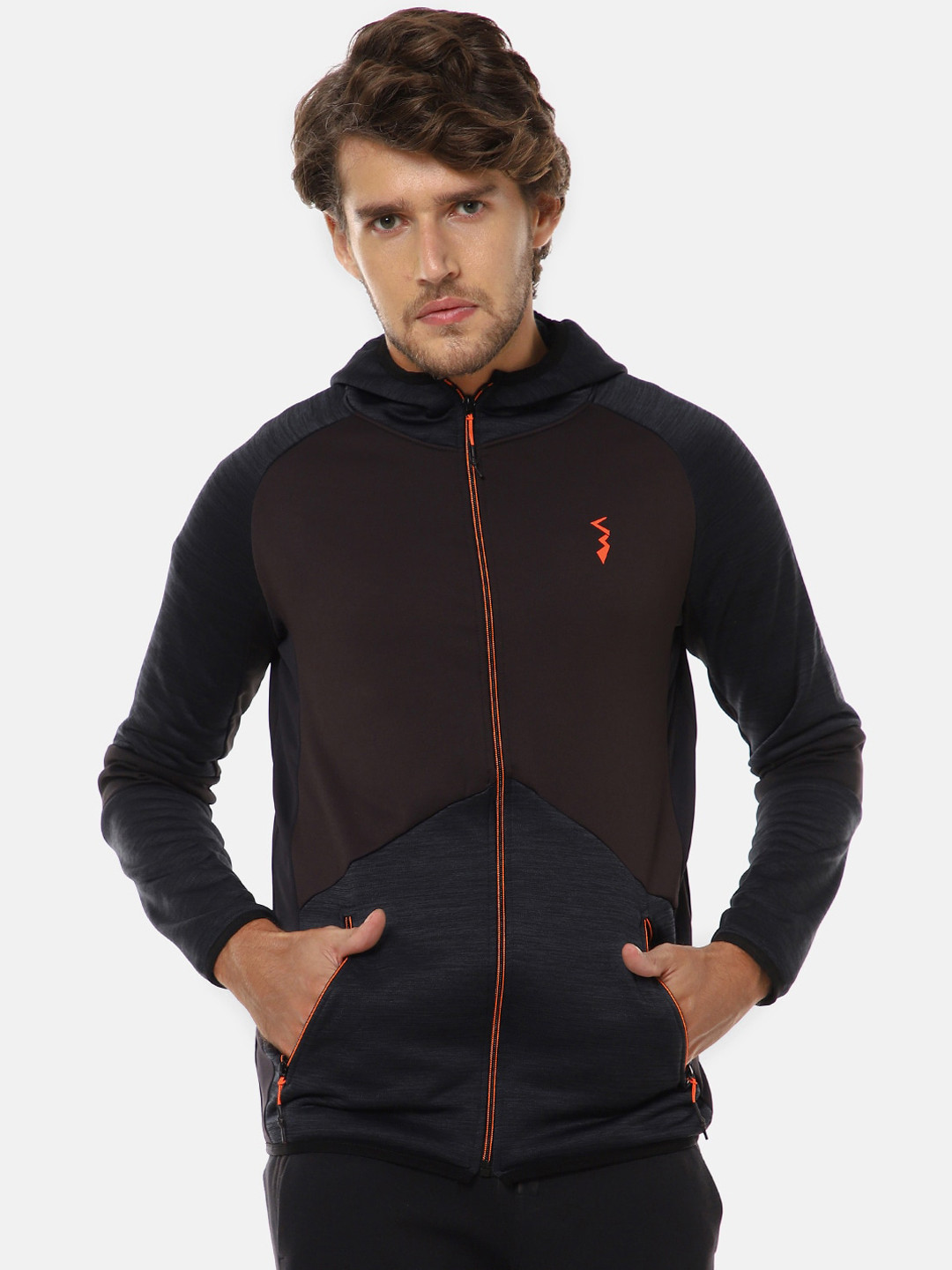 Campus Sutra Men Black & Brown Colourblocked Sporty Jacket