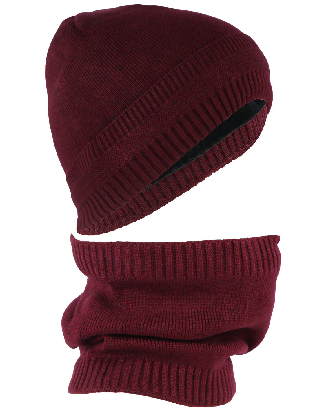 iSWEVEN Unisex Maroon Beanie WIth Neck Warmer