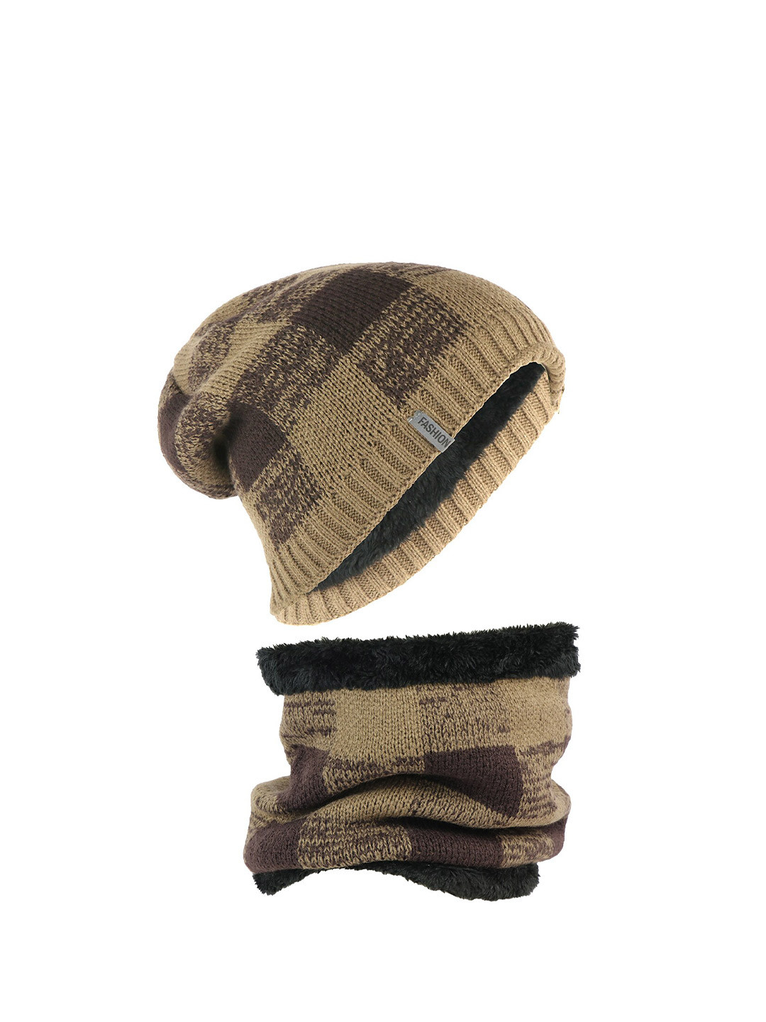 iSWEVEN Beige Woolen Beanie with Neck Warmer