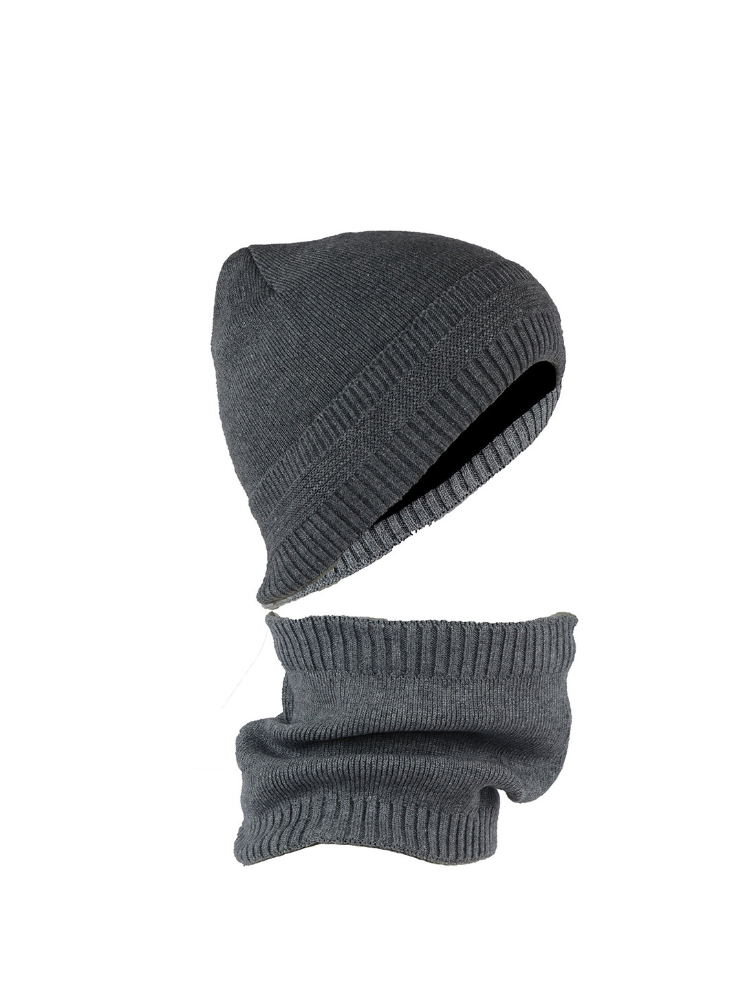iSWEVEN Unisex Grey Beanie with Neck Warmer Scarf