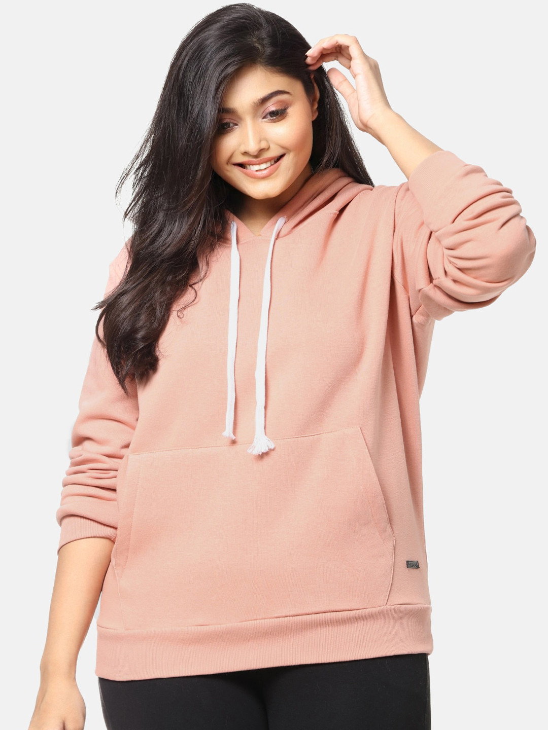 Instafab Plus Women Peach-Coloured Hooded Sweatshirt