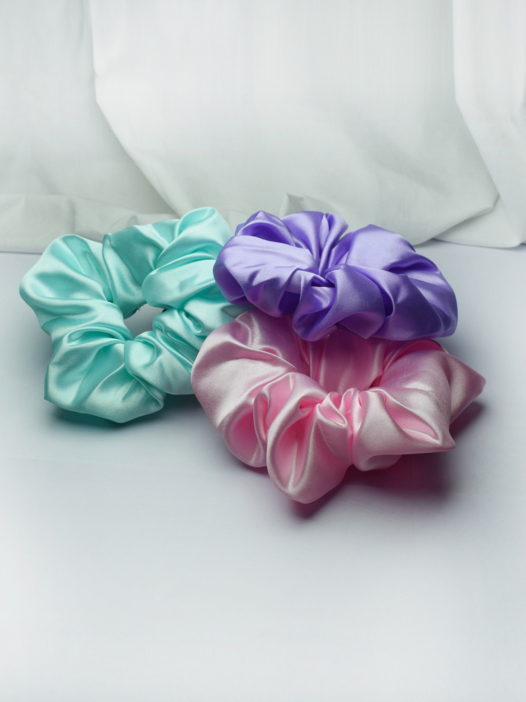 Soho Boho Studio Women Turquoise Blue & Lavender Set of 3 Scrunchies