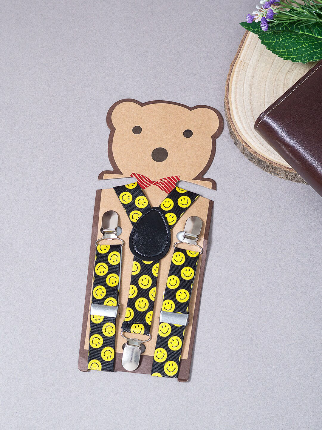 Golden Peacock Boys Yellow & Black Smiley Printed Adjustable Y-Back Elastic Suspenders