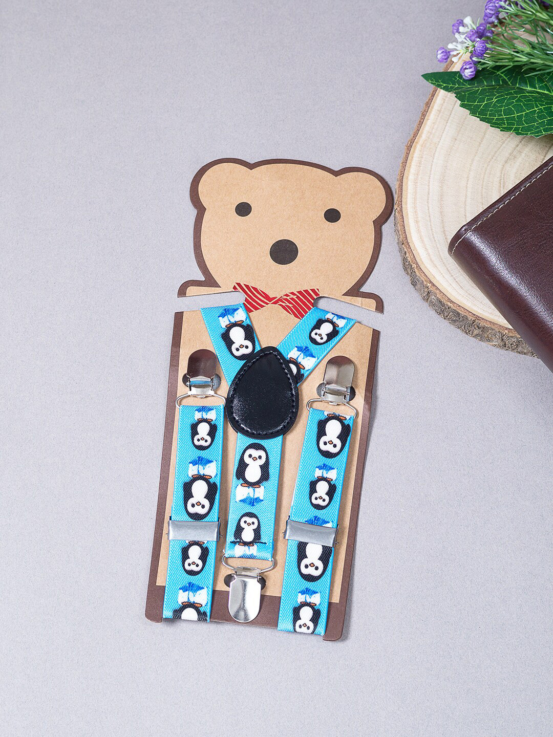 Golden Peacock Boys Blue & White Printed Y-Back Elastic Suspenders