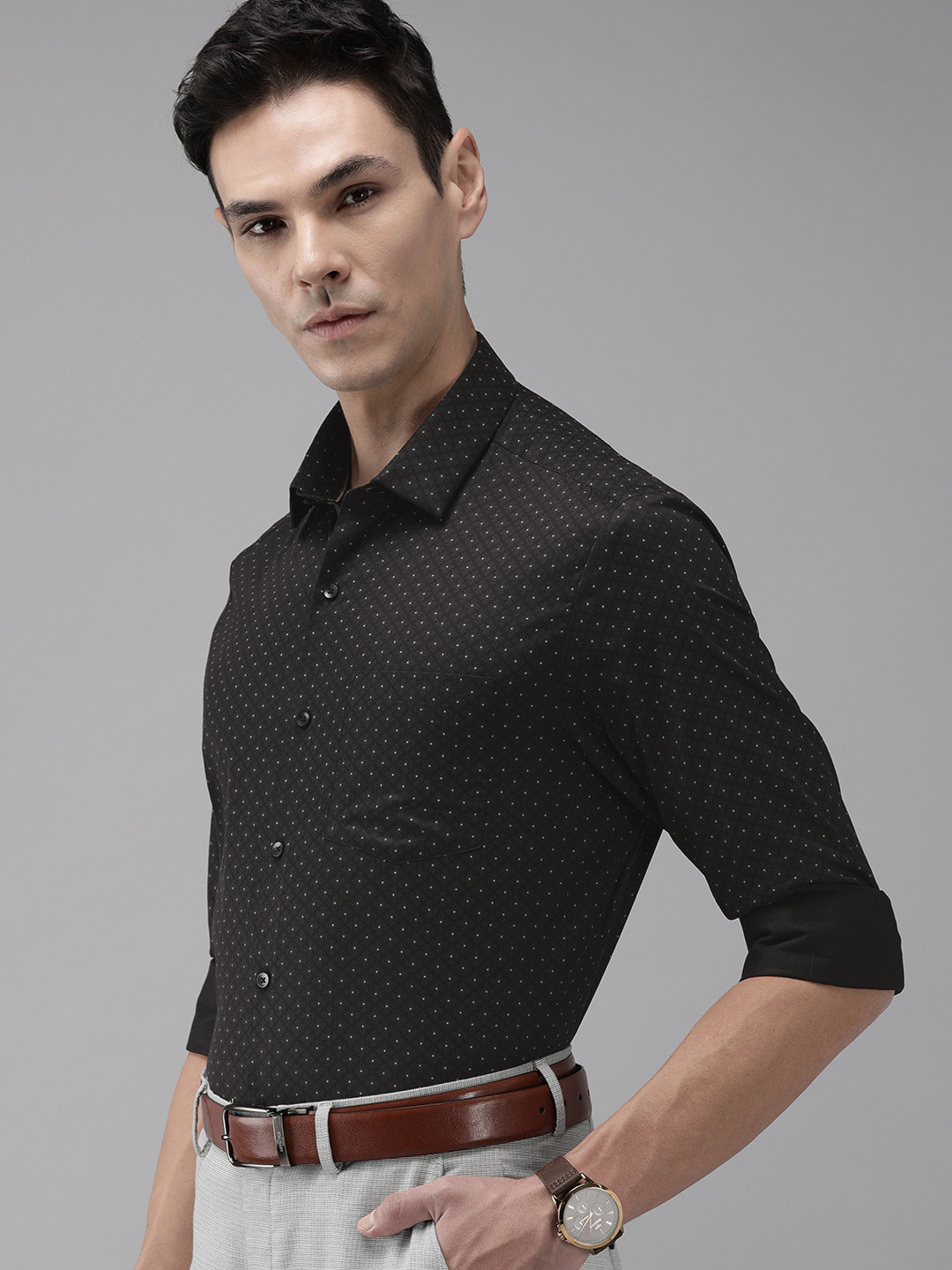 Arrow Men Black & White Printed Slim Fit Formal Shirt