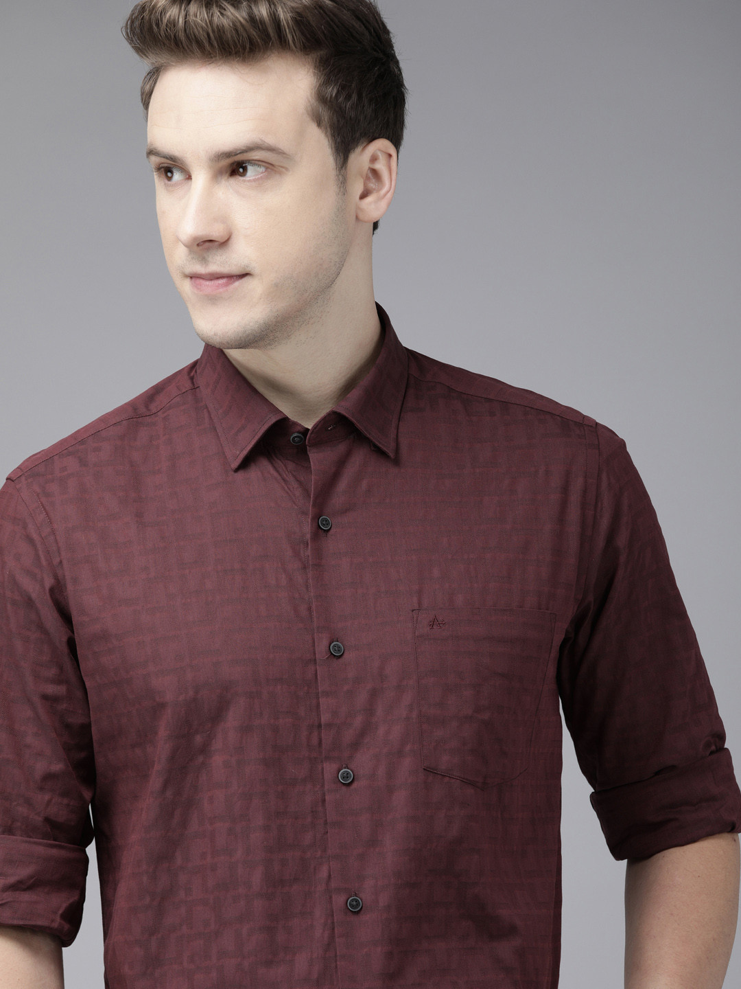 Arrow New York Men Burgundy Slim Fit Opaque Checked Formal Shirt