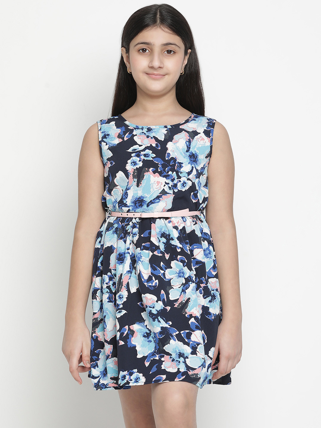 Oxolloxo Blue & Pink Floral Satin Dress