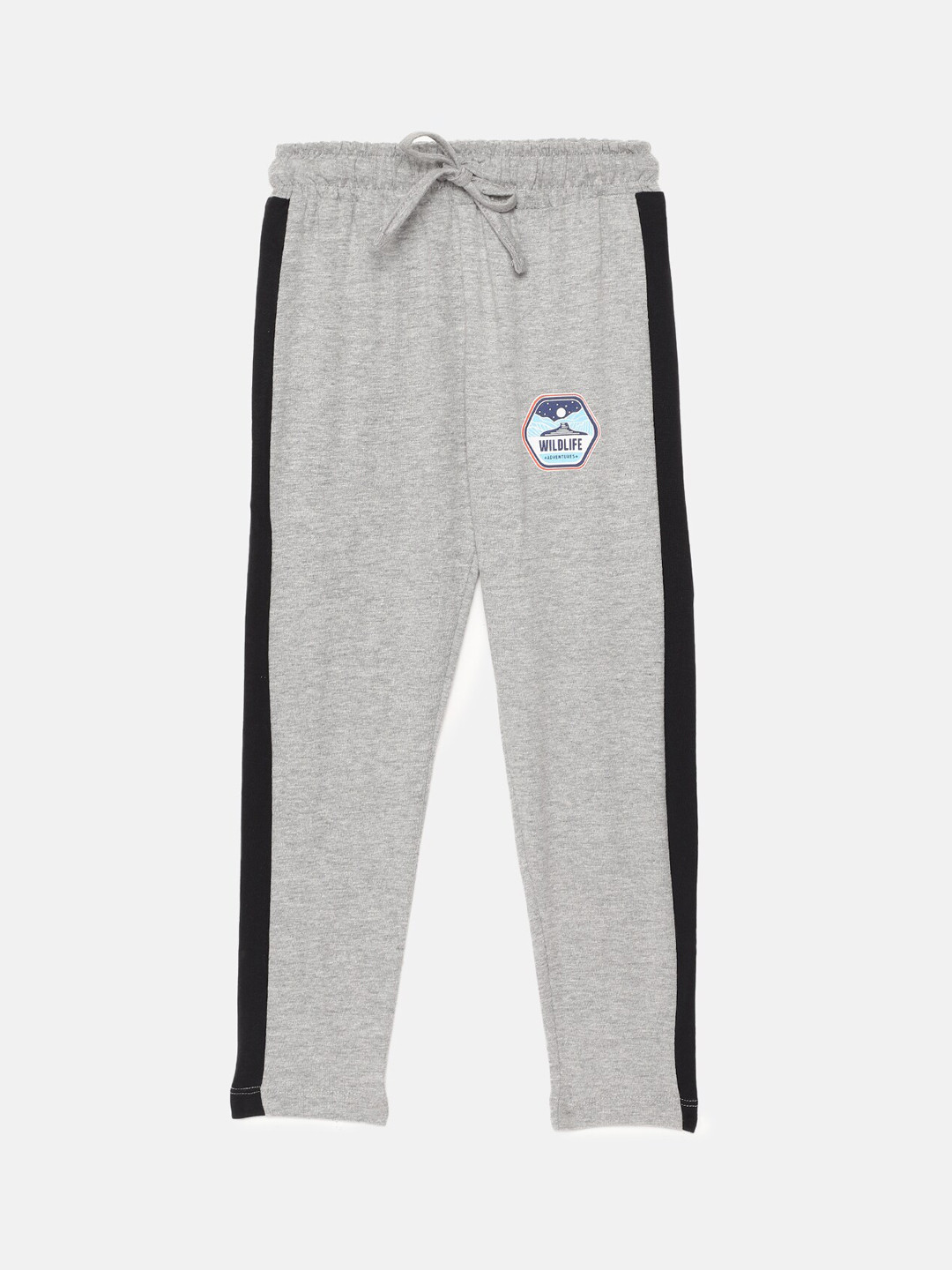 mackly Boys Grey Melange & Black Solid Cotton Lounge Pants