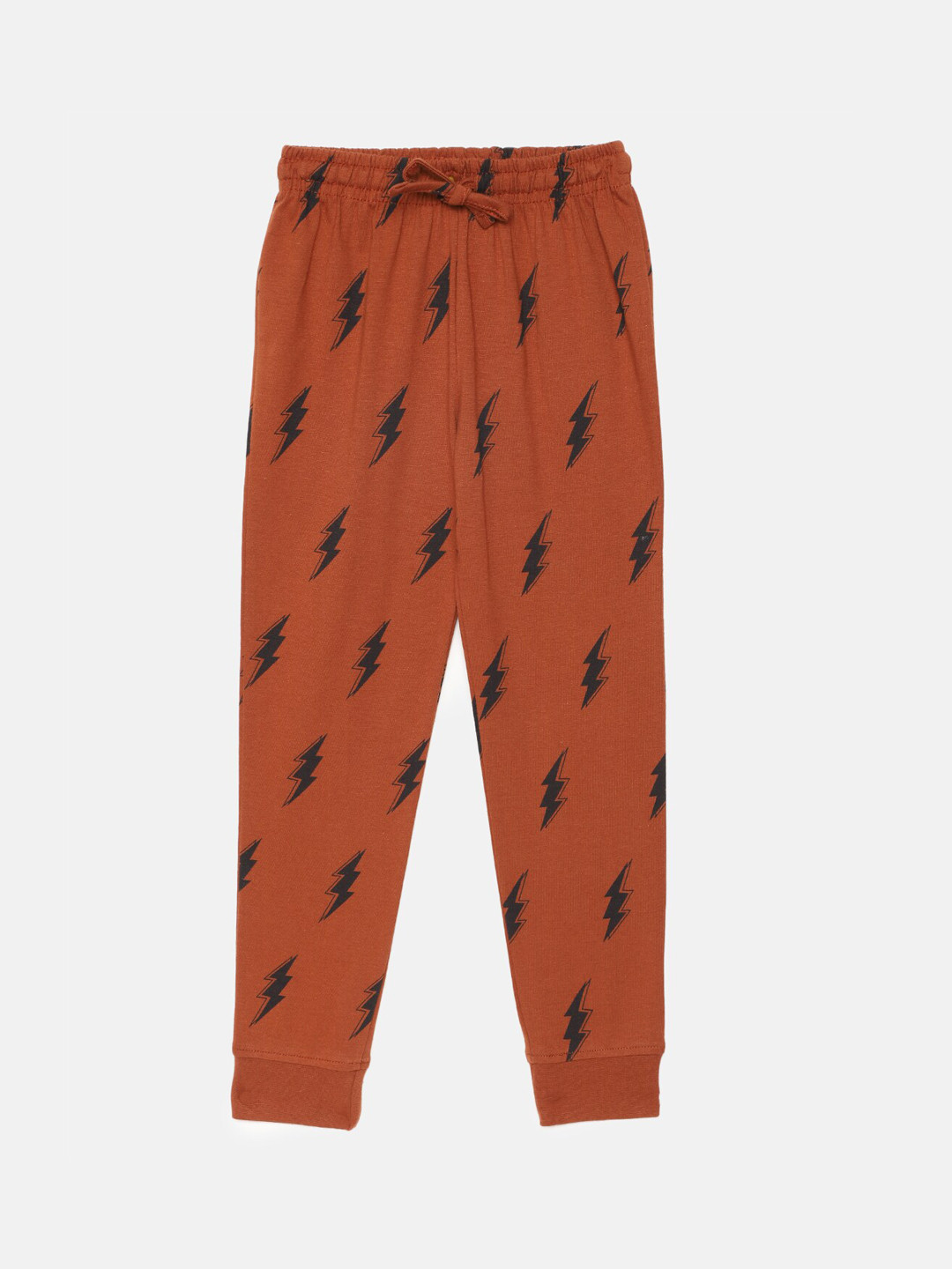 mackly Boys Rust Brown & Black Lightning Bolt Print Cotton Lounge Pants