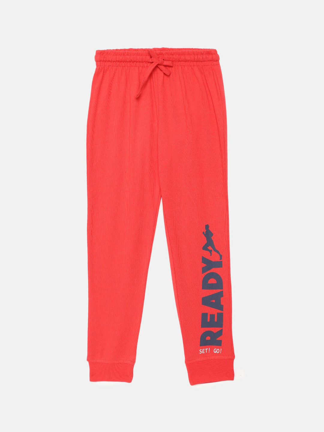 mackly Boys Coral Red & Blue Typography Print Cotton Lounge Pants