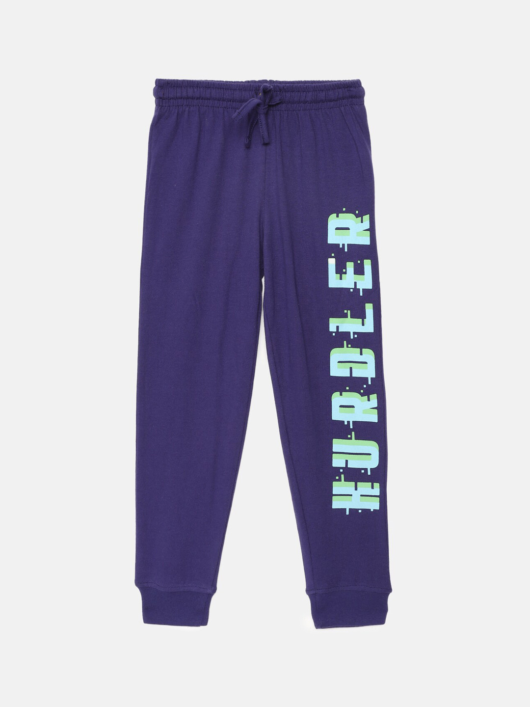 mackly Boys Blue Typography Print Cotton Lounge Pants