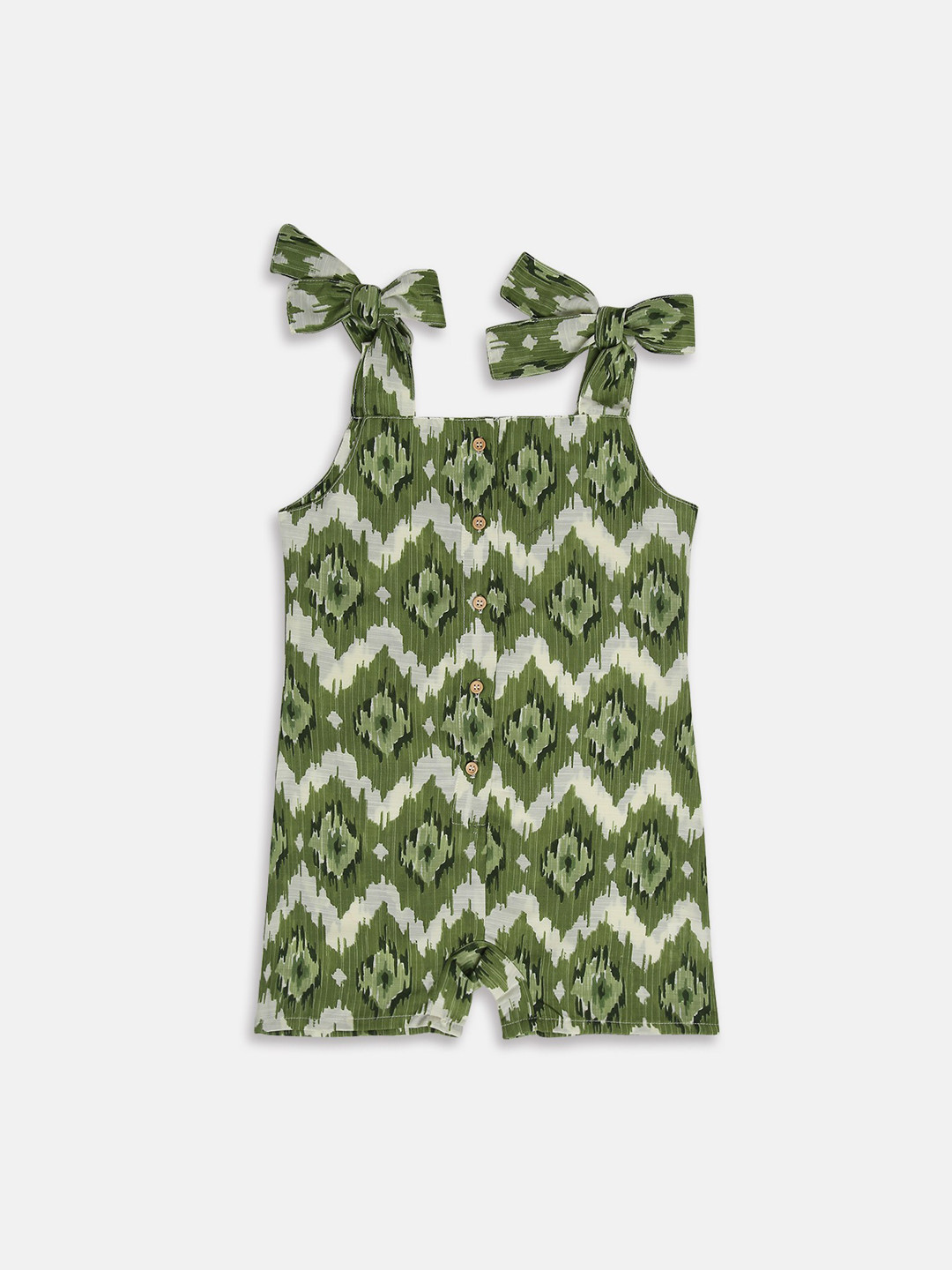 am ma Girls Olive Green & Off White Printed Rompers