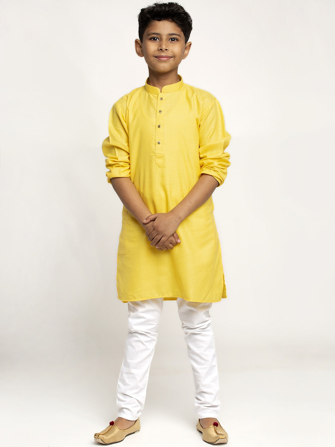 KRAFT INDIA Boys Yellow & White Cotton Kurta with Pyjamas