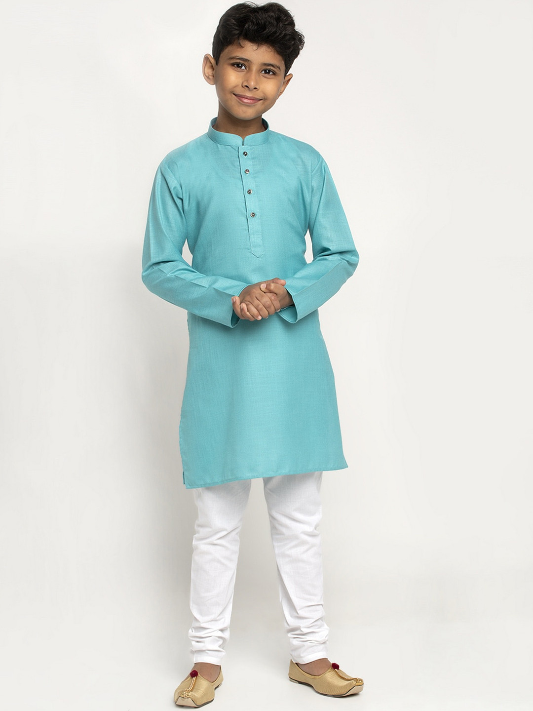 KRAFT INDIA Boys Sea Green & White Cotton Kurta with Pyjamas