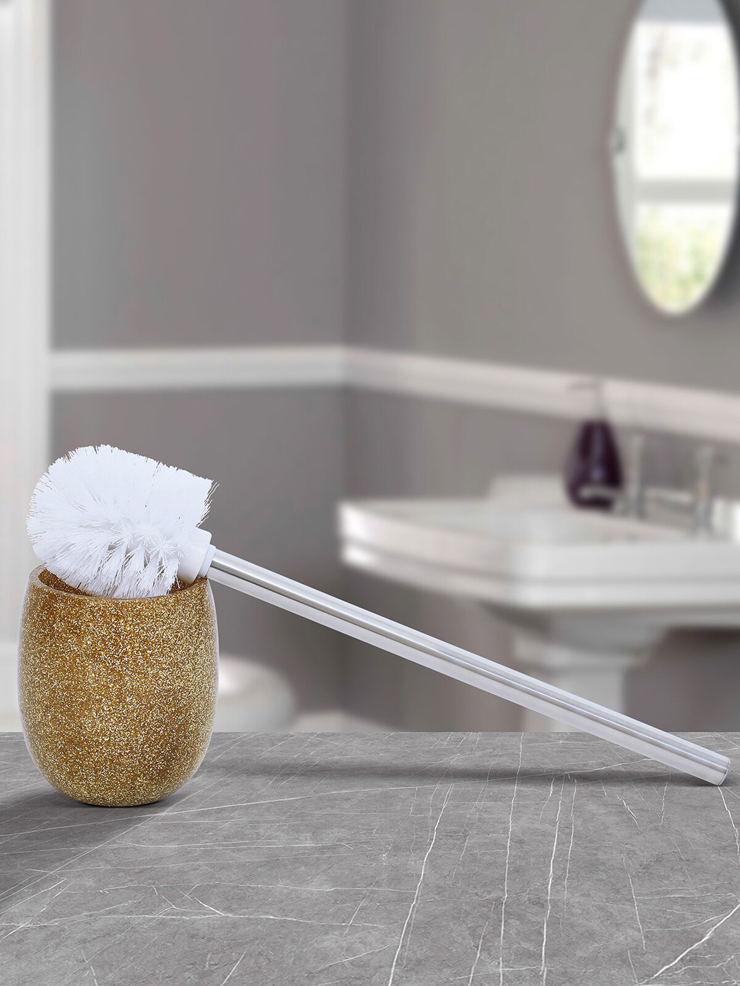 OBSESSIONS Gold-Toned & White Solid Spaze Toilet Brush With Holder