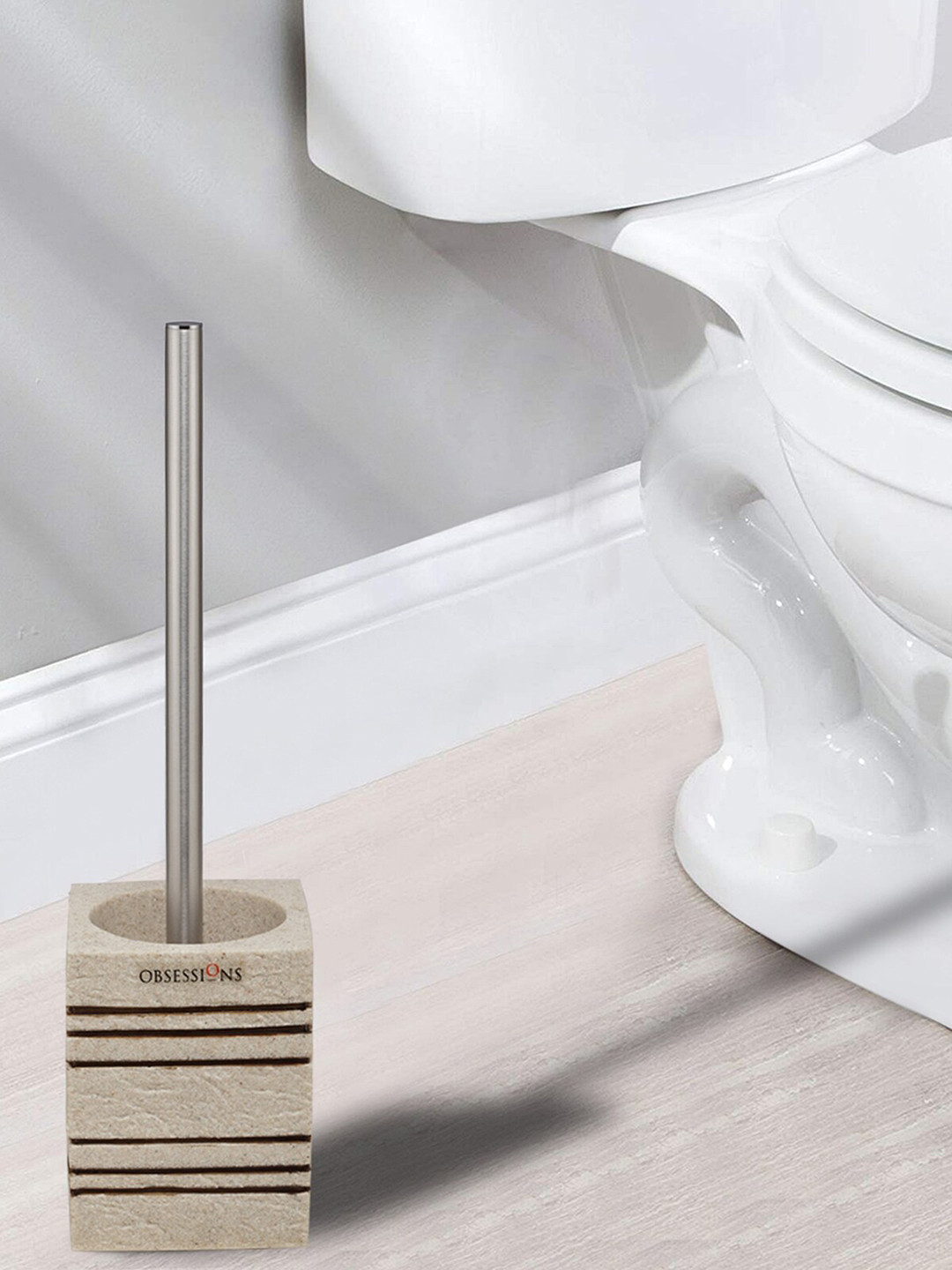OBSESSIONS Brown & Beige Textured Polyresin Alvina Toilet Brush With Holder