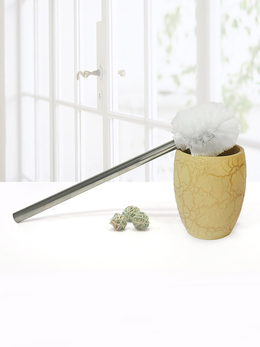 OBSESSIONS Beige & Silver-Toned Textured Polyresin Alvina Toilet Brush With Holder