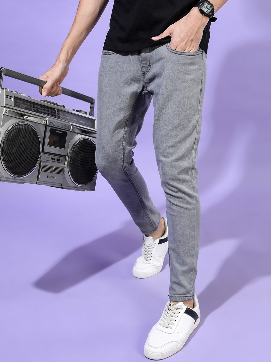 HIGHLANDER Men Grey Tapered Fit Stretchable Jeans