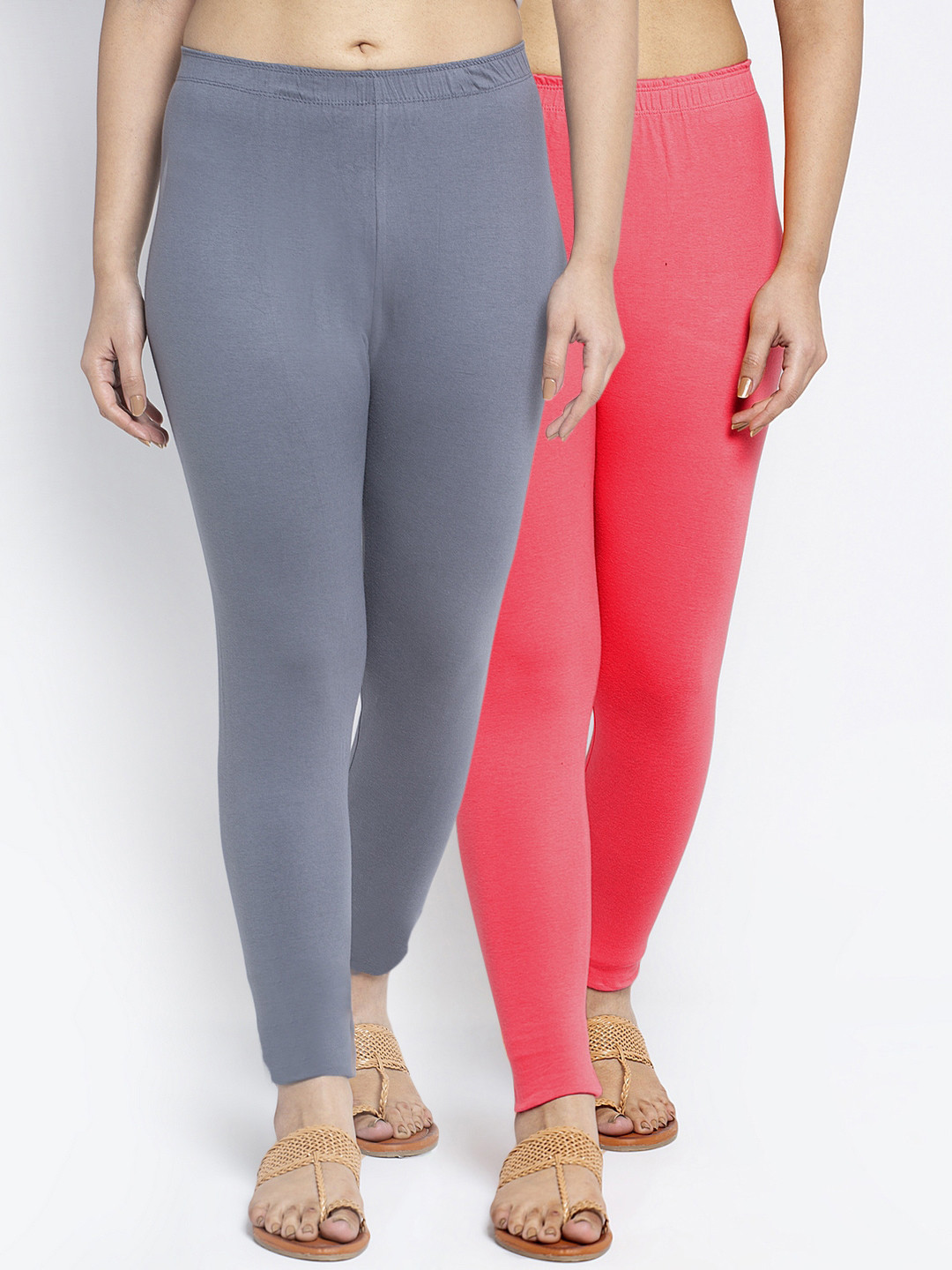 GRACIT Women Pack Of 2 Grey & Pink Ankle-Length Leggings