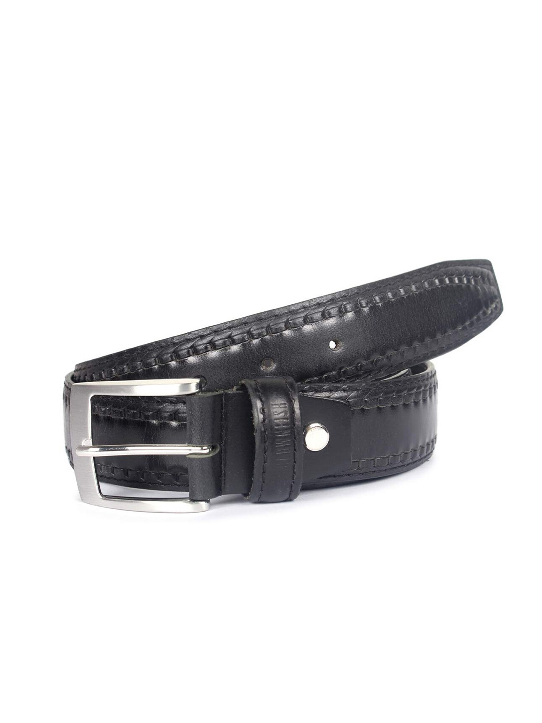 THE CLOWNFISH Men Black Textured Leather Belt