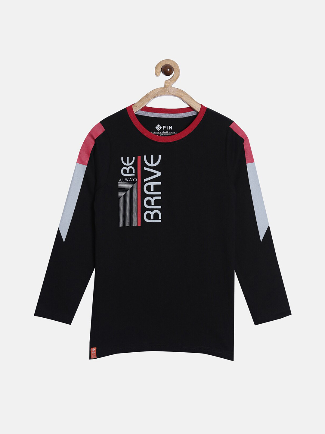3PIN Kids-Boys Black & Red Typography Printed T-shirt